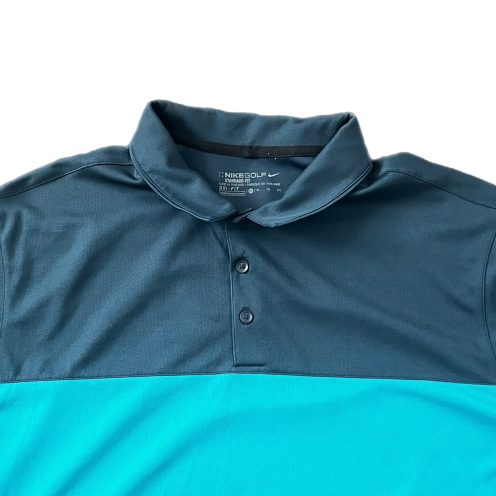 Nike Dri-Fit Standard Fit Blue and Teal Striped Golf Polo
